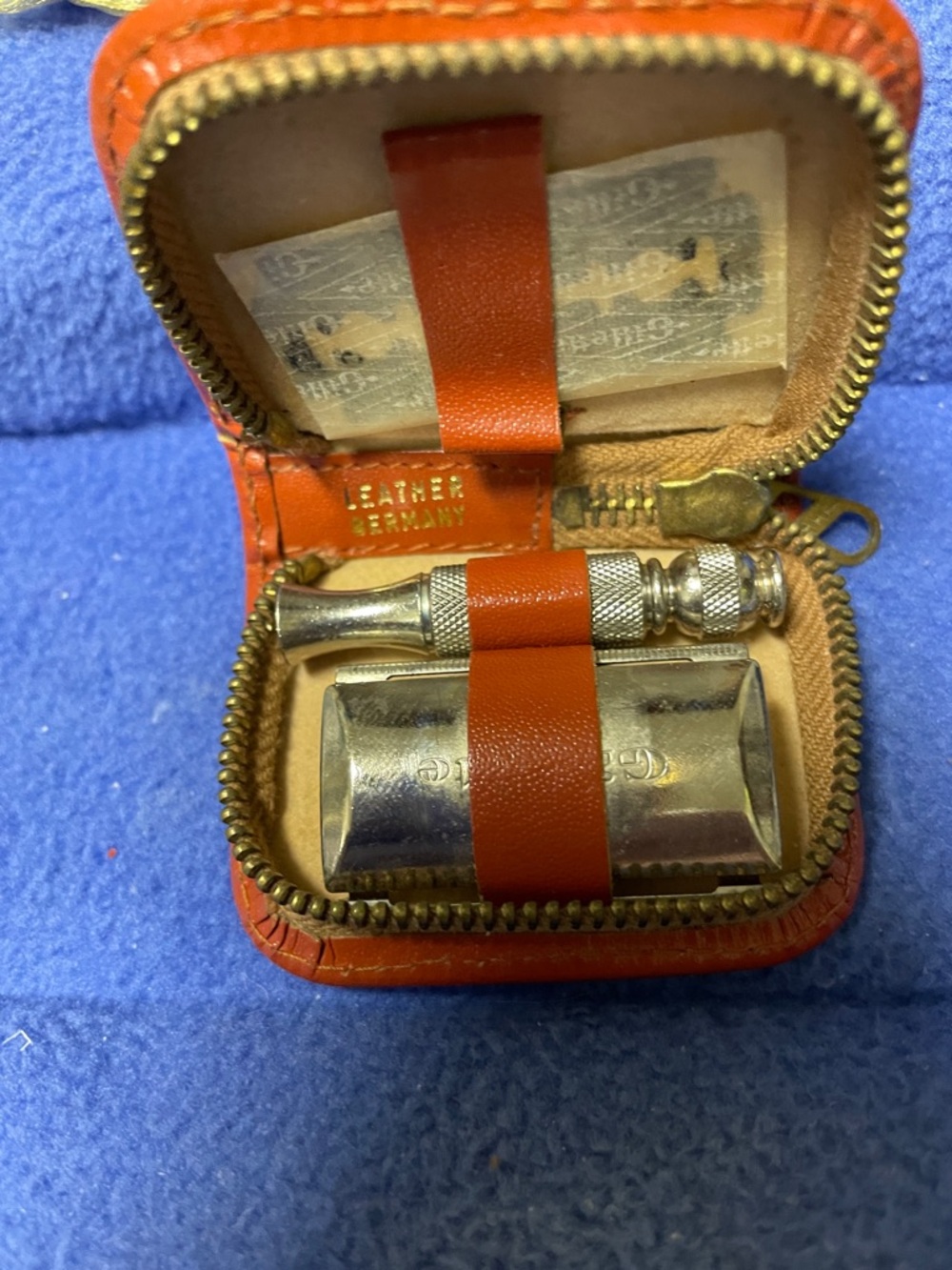 Vintage Gillette Leather Travel Razor Set - Orange Case